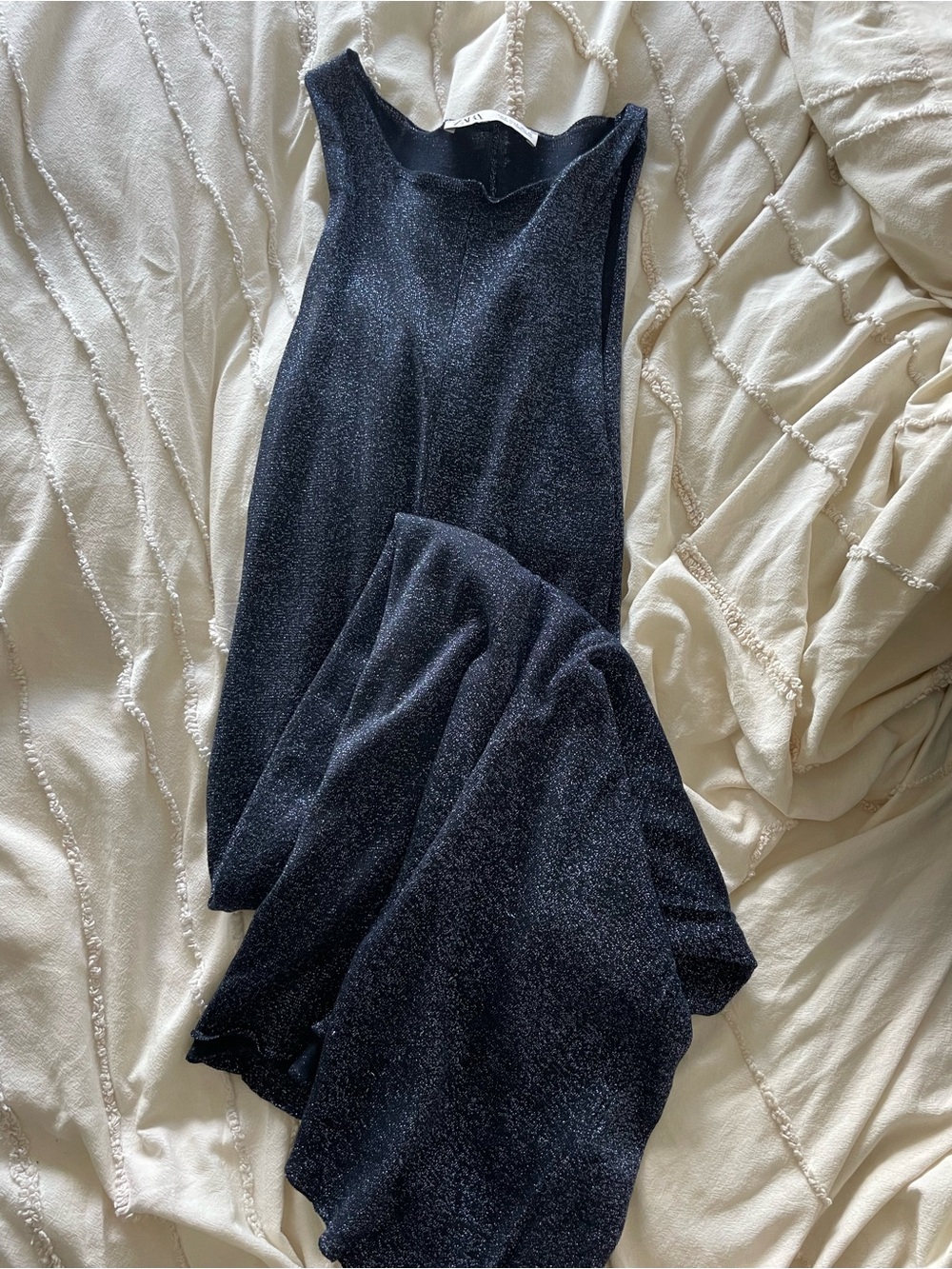 Shimmery Zara Blue Navy Sleeveless Knit Dress
